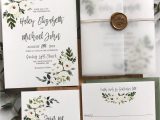 Wedding Invitation Card with Name Editing Greenery Floral Wedding Invitation Vellum Wrap with Gold
