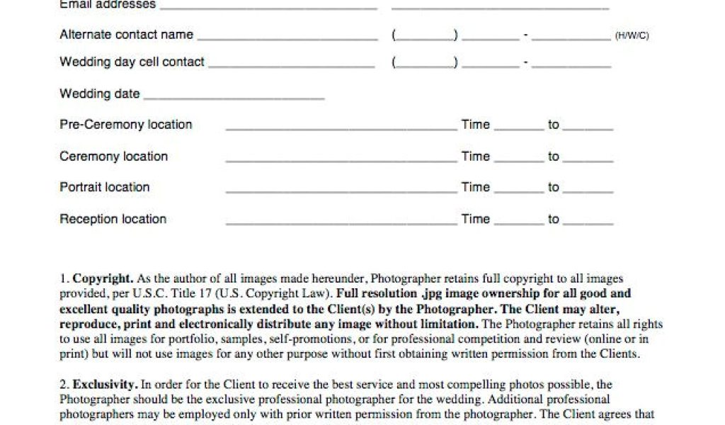 Wedding Photography Contracts Templates Free Printable Wedding