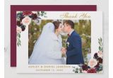 Wedding Thank You Card Zazzle Burgundy Blue Floral Gold Wedding Photo B Thank You Card