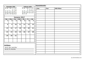 Weekly Appointment Calendar Template 2017 Monthly Calendar Appointment Free Printable Templates