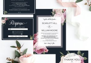 What to Include On Details Card Wedding Printable Wedding Invitation Set Navy Wedding Invites Pink