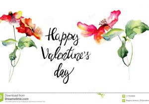 What to Put On Valentines Flower Card Colorful Wild Flowers with Title Happy Valentines Day Stock