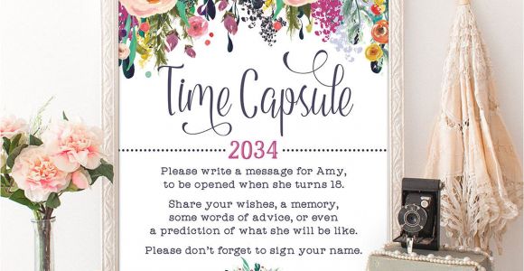 What to Write On A Flower Card for A Girl You Like Time Capsule Floral Baby Shower Table Sign Decoration Girls