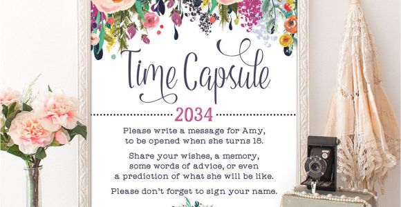 What to Write On Flower Card for New Baby Time Capsule Floral Baby Shower Table Sign Decoration Girls