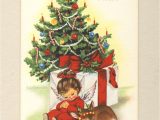 What Was On the First Christmas Card Eve Rockwell Little Angel Deer Tree Vintage Christmas Card