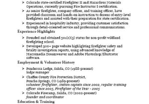 Wildland Firefighter Resume Sample Colorado Firecamp Fire Instructor I