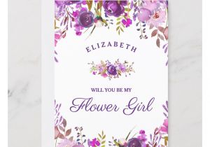 Will You Be My Flower Girl Card Purple Floral Be My Flower Girl Proposal Card Zazzle Com