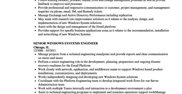 Windows System Engineer Resume Senior Windows Systems Engineer Resume Samples Velvet Jobs