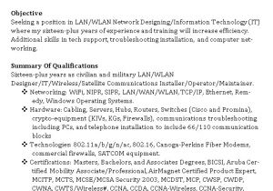 Wireless Network Engineer Resume Network Engineer Resume Clamper Pod Designer