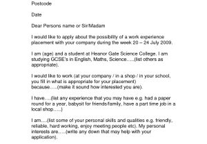 Work Experience Email Template Cover Letter for Work Experience Placement Printable