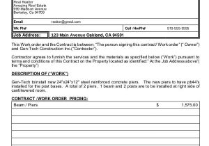 Work order Contract Template 9 Job order forms Free Sample Example format Download