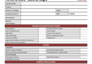 Working at Height Permit to Work Template Hofco Risk assessment