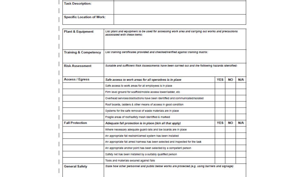 Working at Height Permit to Work Template Working at Heights Permit ...