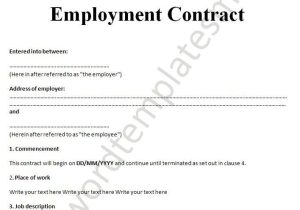 Working Contract Template Printable Sample Employment Contract Sample form Laywers