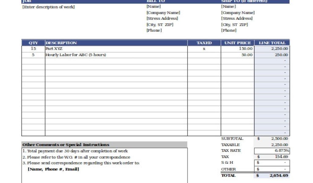 Workorder Template Excel Work order Template 13 Free Excel Document ...