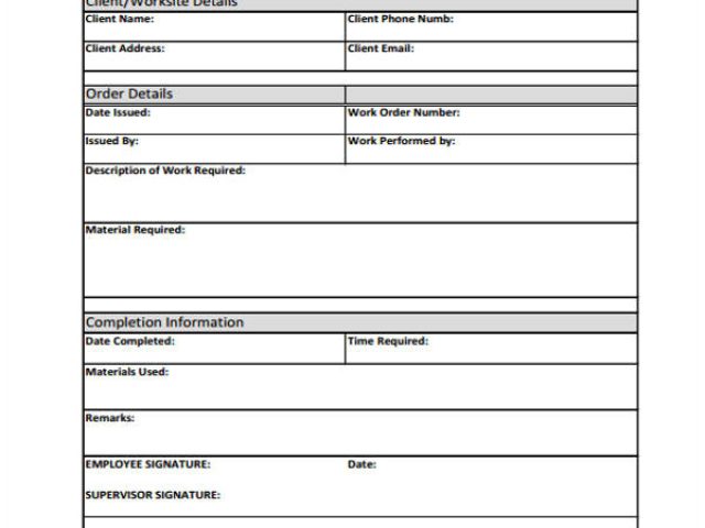 Workorder Template Work order Templates 9 Free Pdf format Download Free ...