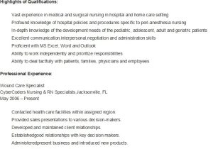 Wound Care Nurse Resume Sample Resume Samples Sample Wound Care Specialist Resume