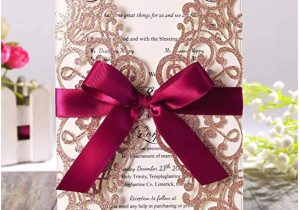 Write Name On Engagement Invitation Card Amazon Com Rose Gold Glitter Laser Cut Wedding Invitation