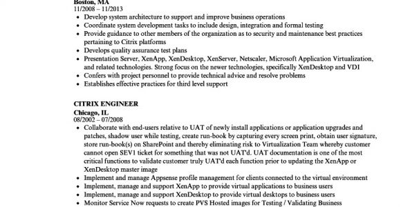 Xendesktop Sample Resume Citrix Engineer Resume Samples Velvet Jobs