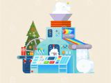 Xmas Wrapping Paper Card Factory Christmas Gift Factory Holiday Machine Process In isometric