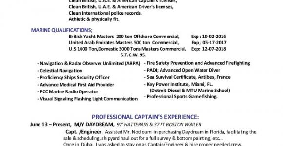Yacht Captain Resume Sample Mestier Latest Resume