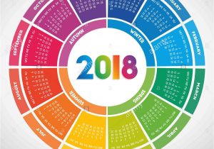 Year Round Calendar Template Colorful Round Calendar 2018 Design Week Starts On Monday