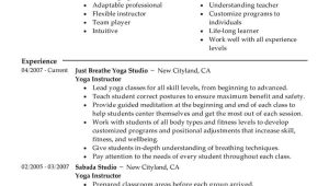 Yoga Student Resume Best Yoga Instructor Resume Example Livecareer