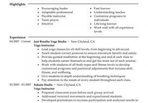 Yoga Student Resume Best Yoga Instructor Resume Example Livecareer