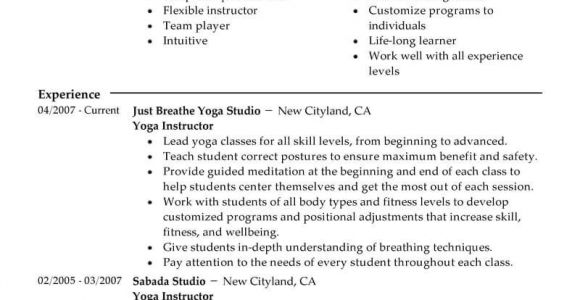 Yoga Student Resume Best Yoga Instructor Resume Example Livecareer