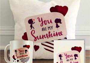You are My Sunshine Valentine Card Aldivo You are My Sunshine Printed Valentine Combo Gift Pack 12 X 12 Cushion Cover with Filler Printed Coffee Mug Greeting Card Printed Key