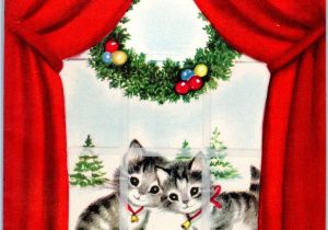 You Want A Christmas Card Elaine Unused Rust Craft Kitty Cat Kitten Window ornament Vtg