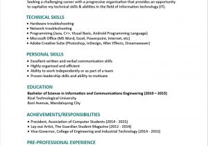 Young Engineer Resume Sample Resume format for Fresh Graduates One Page format