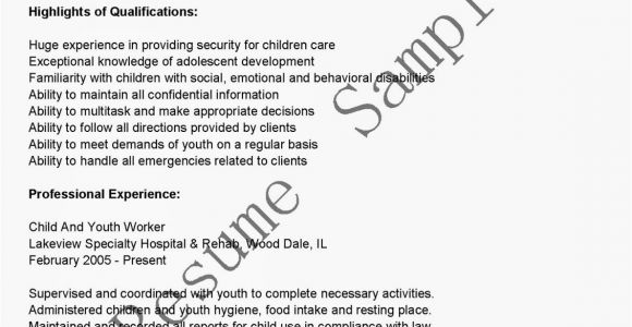 Youth Sample Resume Resume Samples Child and Youth Worker Resume Sample